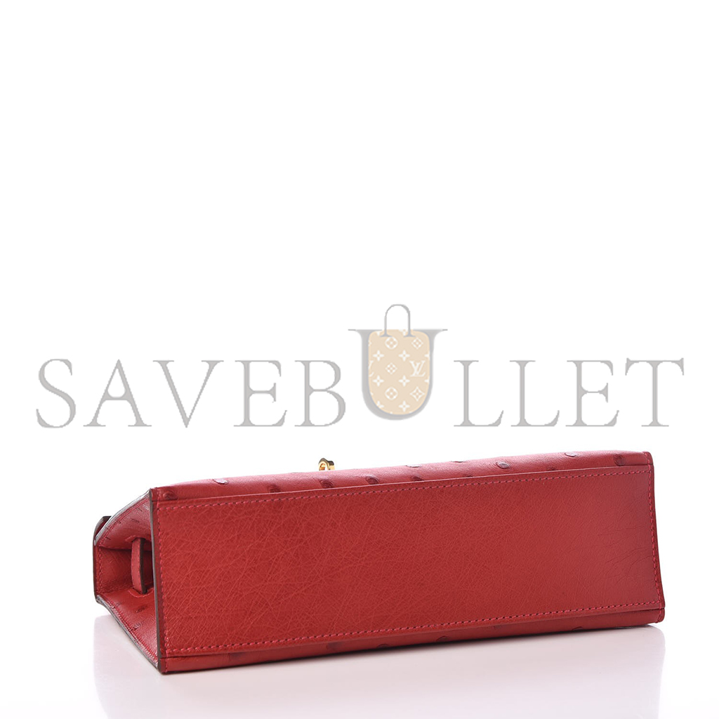 HERMÈS MASTER KELLY POCHETTE BAG ROUGE VIF RED OSTRICH CLUTCH GOLD HARDWARE (22*14*7cm)